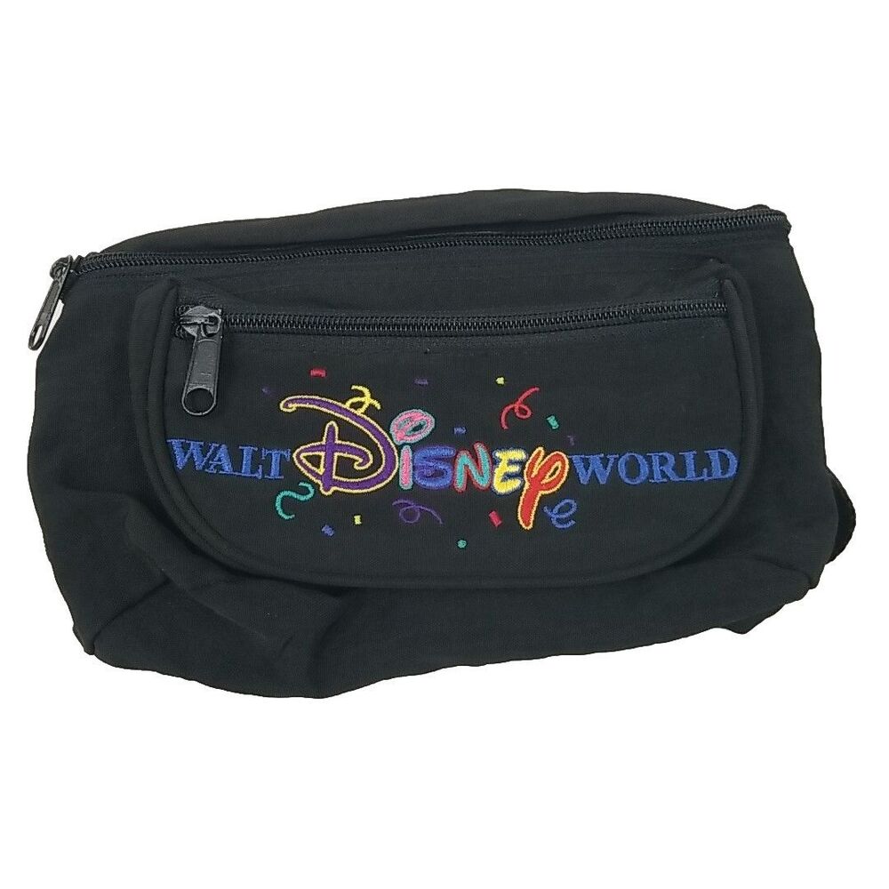 Walt Disney World Fanny Pack Crossbody Pouch Black Embroidered Disney